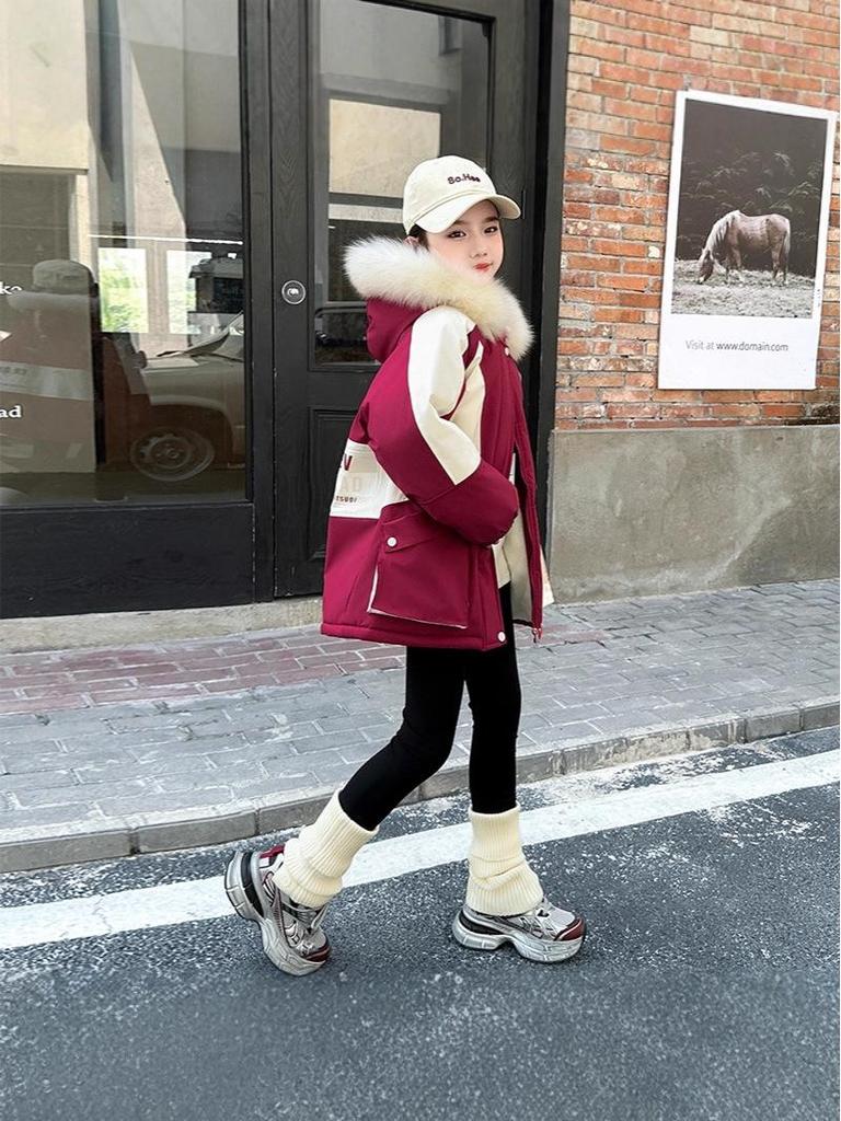 Stylish Girls' 2025 Ski Suit with Velvet - Korean Winter Jacket for Kids