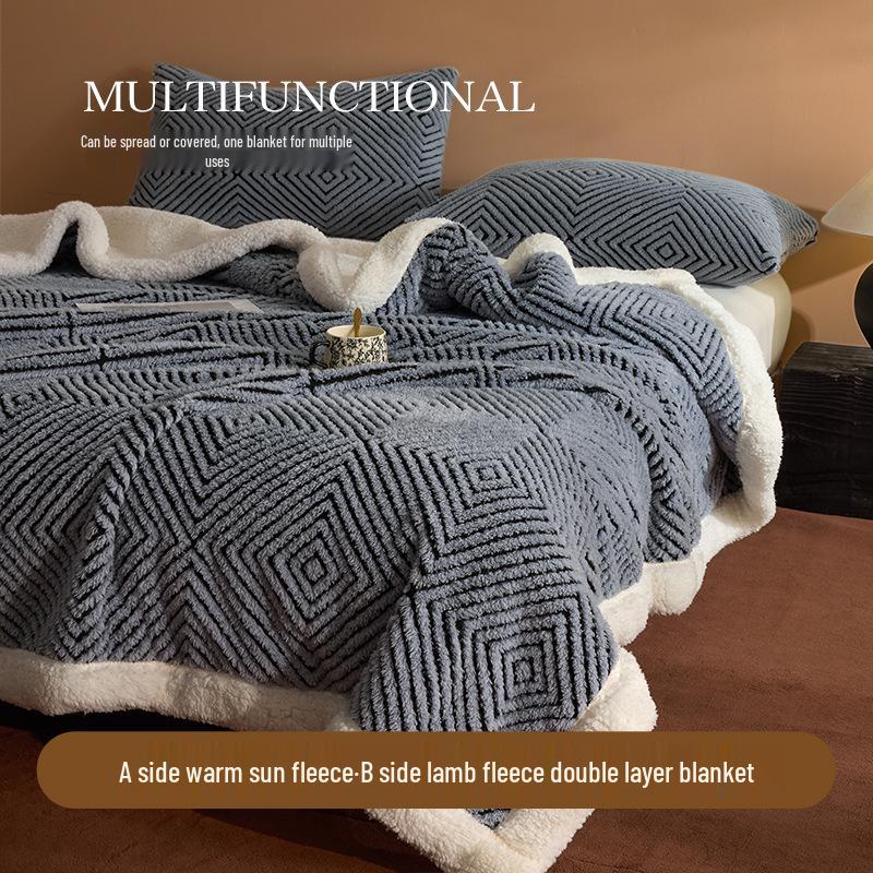Luxury Warm Fleece Lambswool Double-sided Blanket for Home or Office