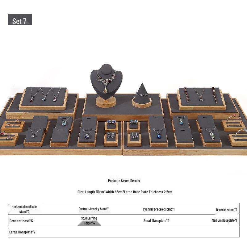 Solid Wood Jewelry Display Stand for Earrings, Rings, and Necklaces with Jade Tray