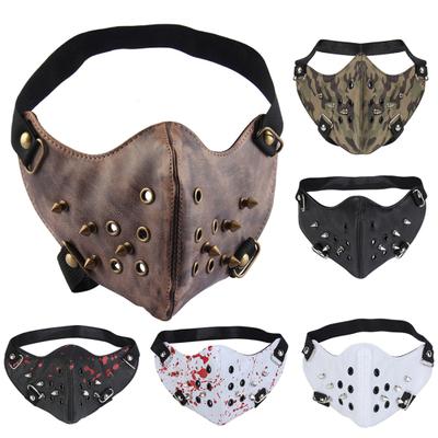Cubrebocas Unisex Punk de Cuero Sintético con Remaches y Púas a Prueba de Polvo para Fiesta de Halloween