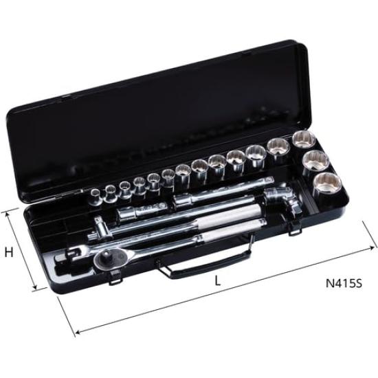 Super Tool N415S Socket Wrench x Drive Set, 15-Piece 12.7mm