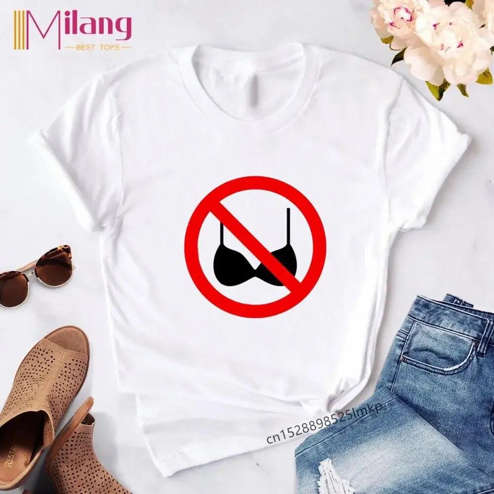 Top donna No Bra No Panties T Shirt Unisex/donna Harajuku T-shirt No Bra Club grafiche magliette Unisex Tshirt Unisex Anni '80 Top