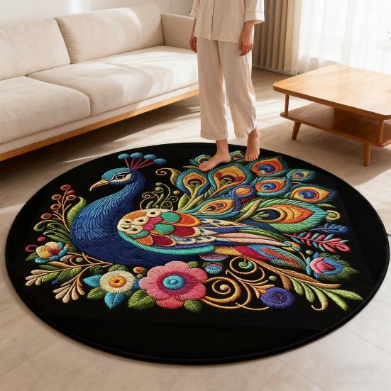Yousheng Diatomaceous Earth Floor Mat 3D Peacock Pattern Plush Quick Drying Non-Slip Absorbent Bath Mat Super Absorbent Floor Mat