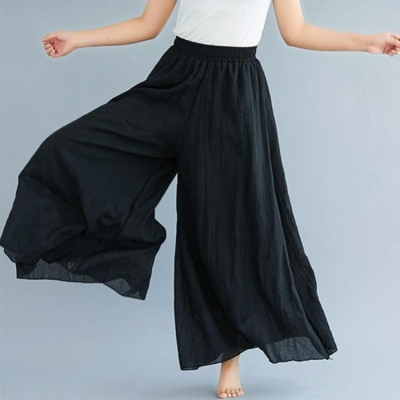 Solid Color Literary Cotton and Linen Wide-leg Pants Women's Trousers Are Thin in Spring and Summer, Loose Casual High-waisted Retro Big Swing Pants