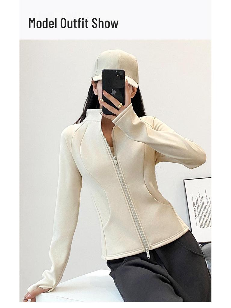 2026 Women's Yoga Jacket: New Style, Plus Velvet, Thick Warm, Long Sleeve, Stand Collar, Sport & Outdoor Fitness Top