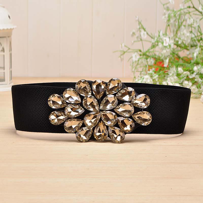 Autumn Winter Women's Rhinestone Elastic Waist Leather Belt with Skirt Decoration and Down Jacket Waistband.