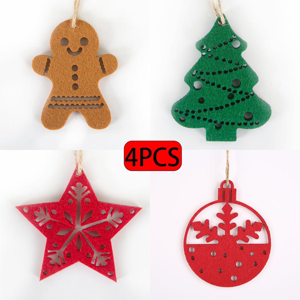 

4 шт. Рождественские фетровые украшения, подвесные украшения - Пряничный человечек/Рождественская елка/Звезда/Колокольчик для праздничного рождественского украшения 4pcs жёлтый/зелёный
