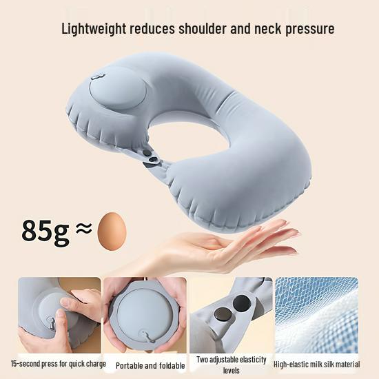 Inflatable U-Shape Travel Neck Pillow - Portable Airplane, Train, Car Support Pillow