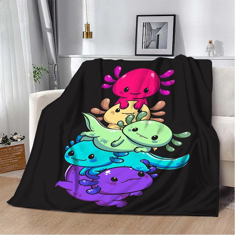 8 Sizes Cute Axolotl Printed Blanket Warm Soft And Comfortable Home Travel Blanket Sofa Bedding Cover Blanket Kids Gamer Gift