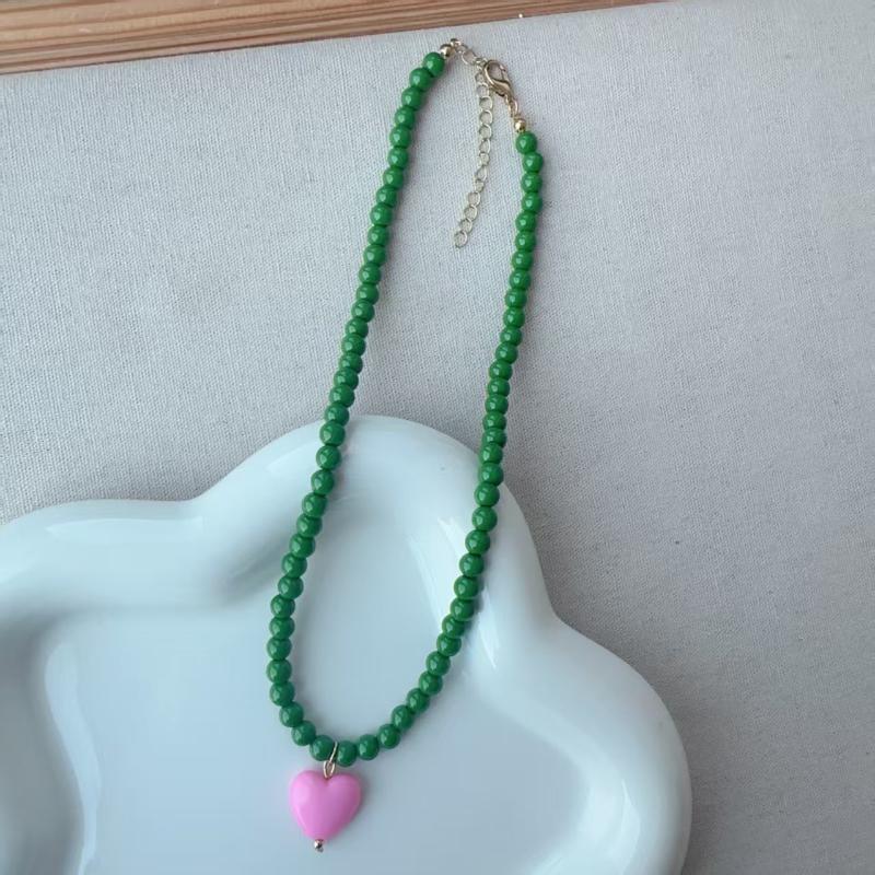 Bunte Perlenherz-Anhänger-Halskette für Frauen Mädchen Kontrastfarbiger Choker Ästhetischer Schmuck Hals-Accessoires