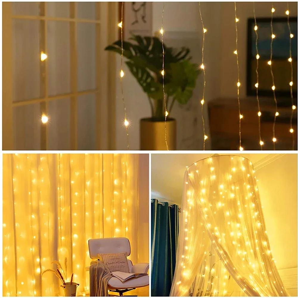 3M USB Curtain String Lights LED Fairy Lights with Remote Control and 8 Modes for Home Bedroom Wedding Party Christmas Decoration
