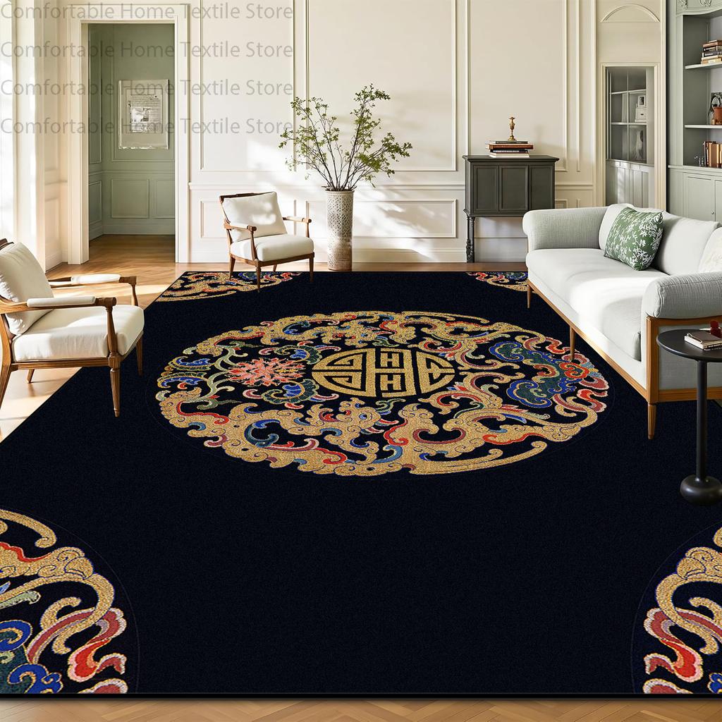 New Chinese Oriental Floral Living Room Carpet Washable Non-slip Large Size Coffee Tables Rug Soft Foldable Decoration Home Mat
