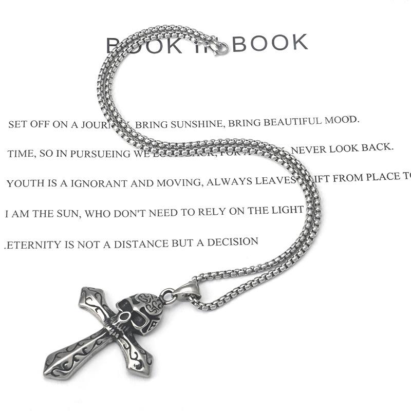 Skull Cross Pendant: Vintage Stainless Steel Necklace for Men and Women