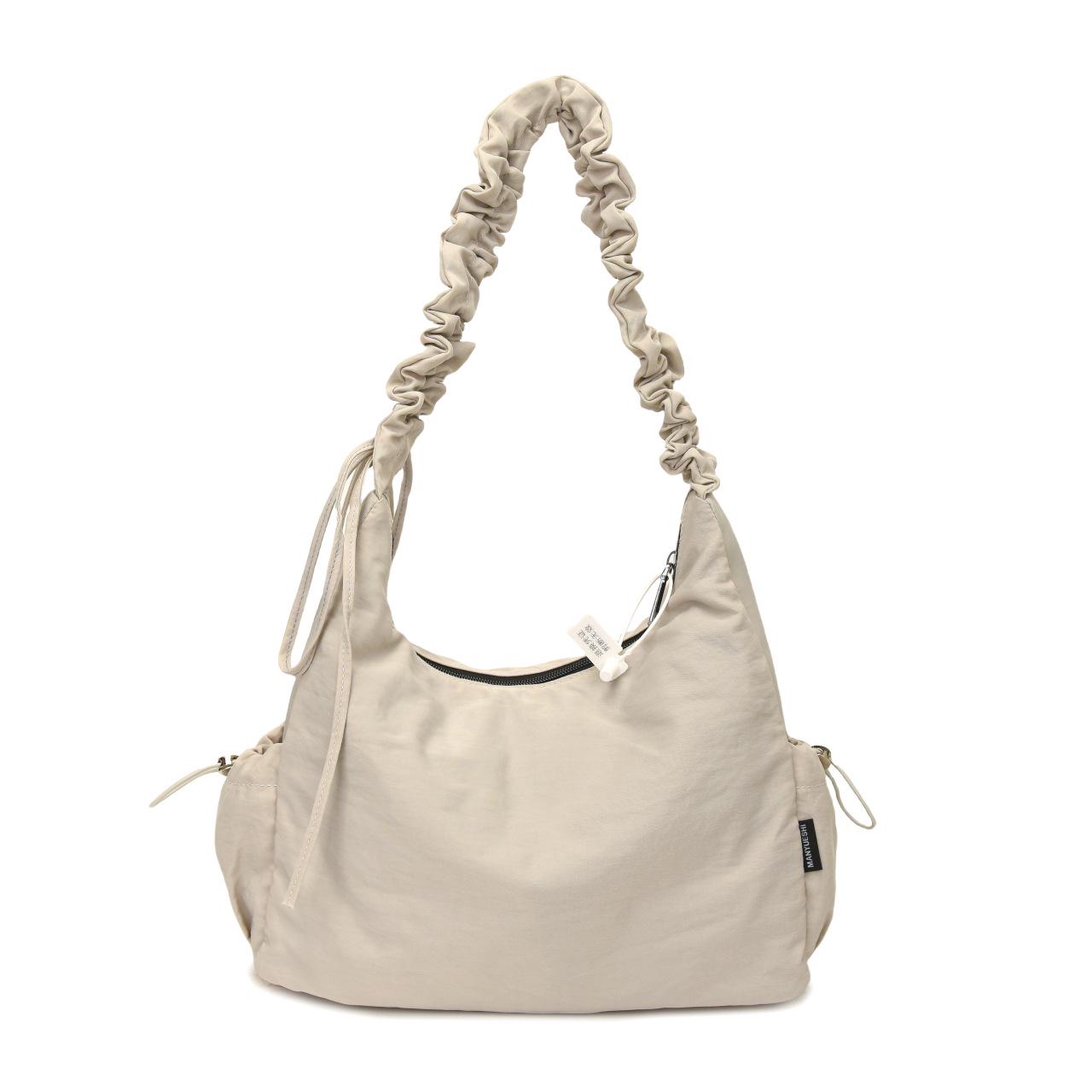 

2025 Trendy Japanese & Korean-Style Versatile Nylon Pleated Dumpling Crossbody Bag for Women серый/слоновая кость