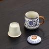 400ml Blue and White Ceramic Tea Mug with Lid – Handmade Floral Coffee Cup, Traditional Chinese Design for Home and Office