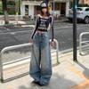 Hong Kong Style Ripped High-Waist Wide-Leg Jeans for Women – New Autumn Design