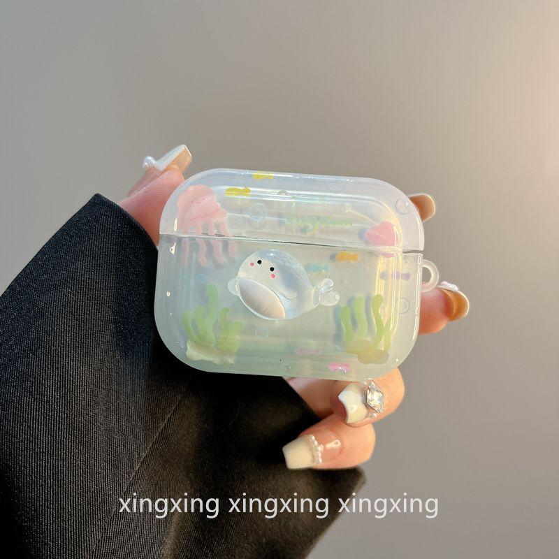 

INS Милый танцующий кит из водорослей для Apple AirPods 4 Защитный чехол Bluetooth Airpodspro2 Чехол для наушников 3-го поколения airpods3 Seagrass Stereo Whale [Single Shell]]