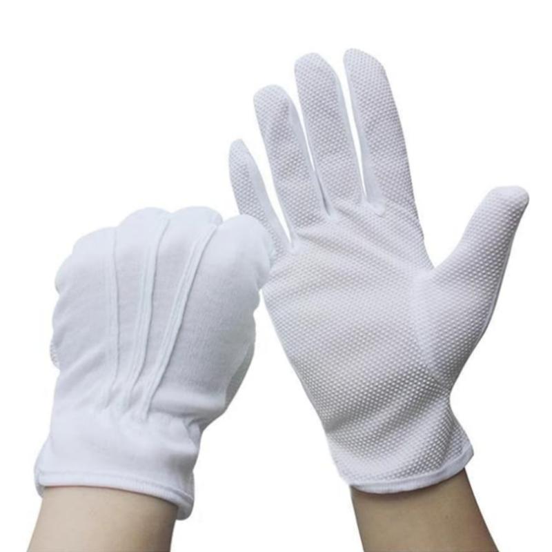 2/6Pairs White Work Gloves for Men Women Non Slip Grip Dots Cotton Gloves for Costume Guard Tuxedo Formal Jewelry Inspection