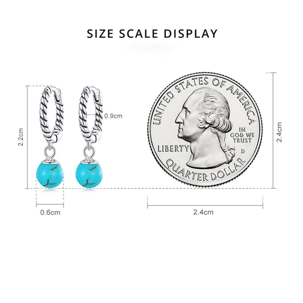 Rockyu Earrings for Small 925 Twisted Ruko Pure Can Be Worn All the For Both Accessories Women, Hoops, Silver, Blue, Turquoise, Ring, Stone, Earrings,