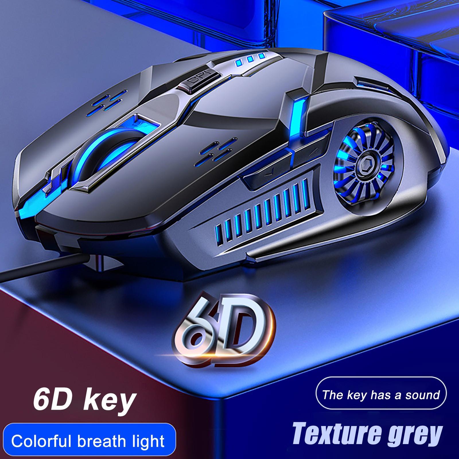 

Проводная игровая мышь 6D с цветным светодиодом, дышащая модная мышь 3200 DPI для ноутбука One Size серый