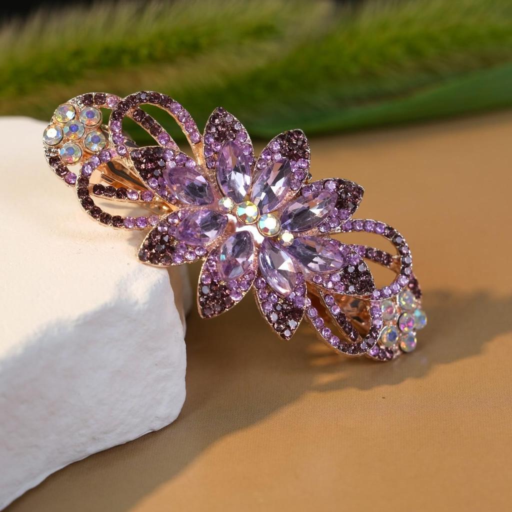Pince à cheveux élégante fleur en strass: Accessoire de luxe de printemps pour femmes