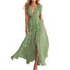 Women's Fashion Sexy Slim Backless Bohemian Holiday V-Neck Ruffle Slit Colour Dresses