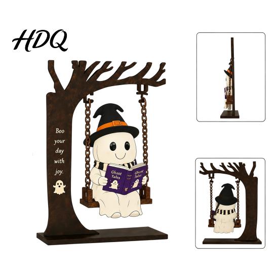 Scary Halloween Window Hangings Funny Swing Ornament Witch/Skeleton/Mummy/Pumpkin Ghost Sitting on Haunted House Theme Decorations Reading