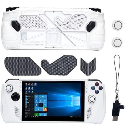 

Protective Case for ASUS ROG Ally TPU Case with Kickstand ASUS ROG Ally with 2 Tempered Glass Screen Protectors Dustproof Net Joystick Protector with