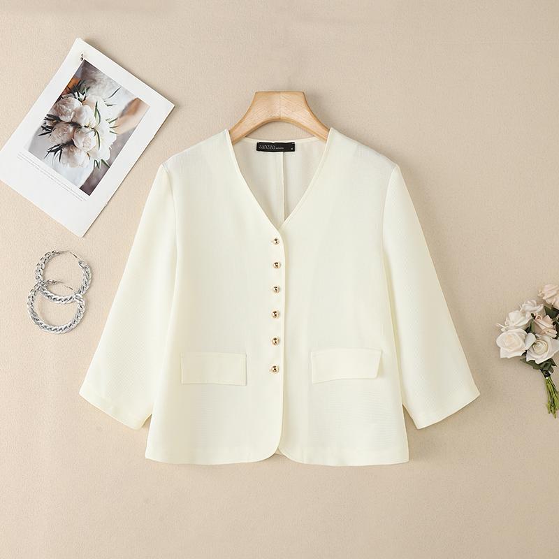 ZANZEA Blusa casual de manga 3/4 de color sólido con cuello en V para mujer