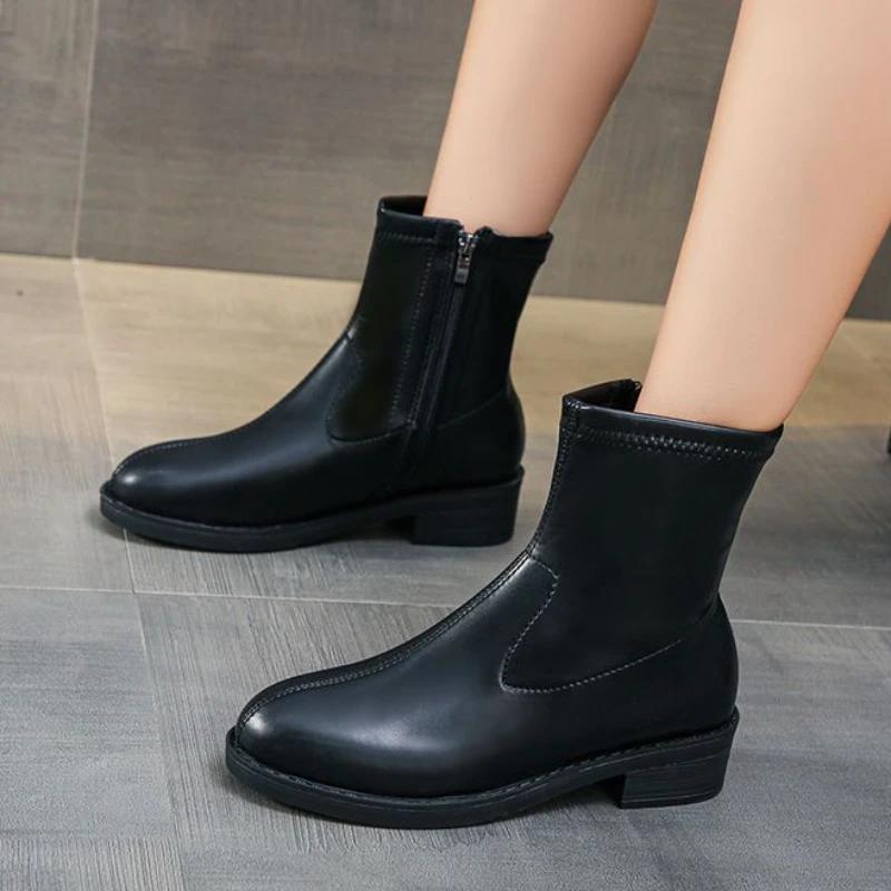Fashion White Woman Short Shoes Leather Booties Round Toe Ankle Boots for Women Comfortable and Elegant Spring 2024 Pu High Quality Hot
