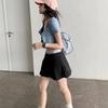 2025 Summer Preppy Black Pleated Mini Skirt with Elastic Waist, Two-Piece Look for Petite Figures