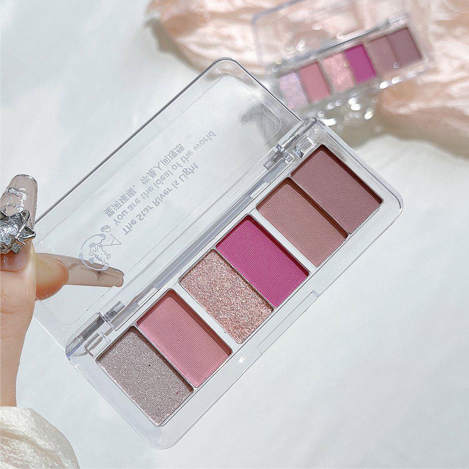 JADED Vashda: Lively Six-Color Eyeshadow Palette - Dopamine Cool Blue-Green & Pink Tones, Portable with Mirror