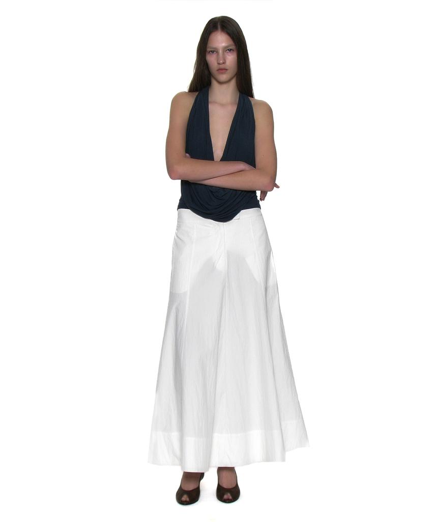 Partimento Woman Pocket Pointed Flare Maxi Skirt_White