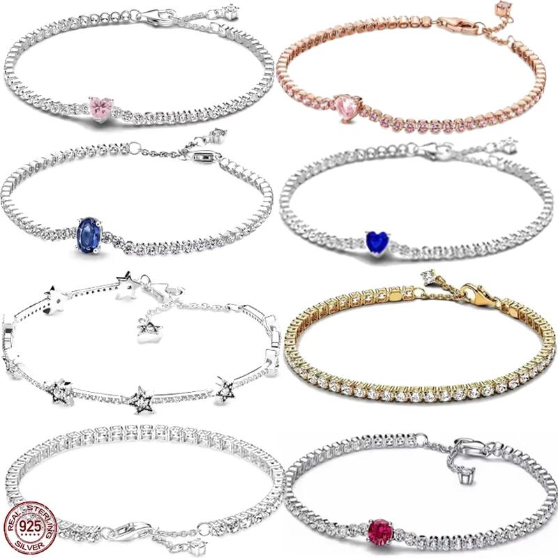 Bracelet en Argent Sterling 925 Zirconium Bleu en Forme de Cœur: Un cadeau luxueux pour les femmes en ce jour spécial