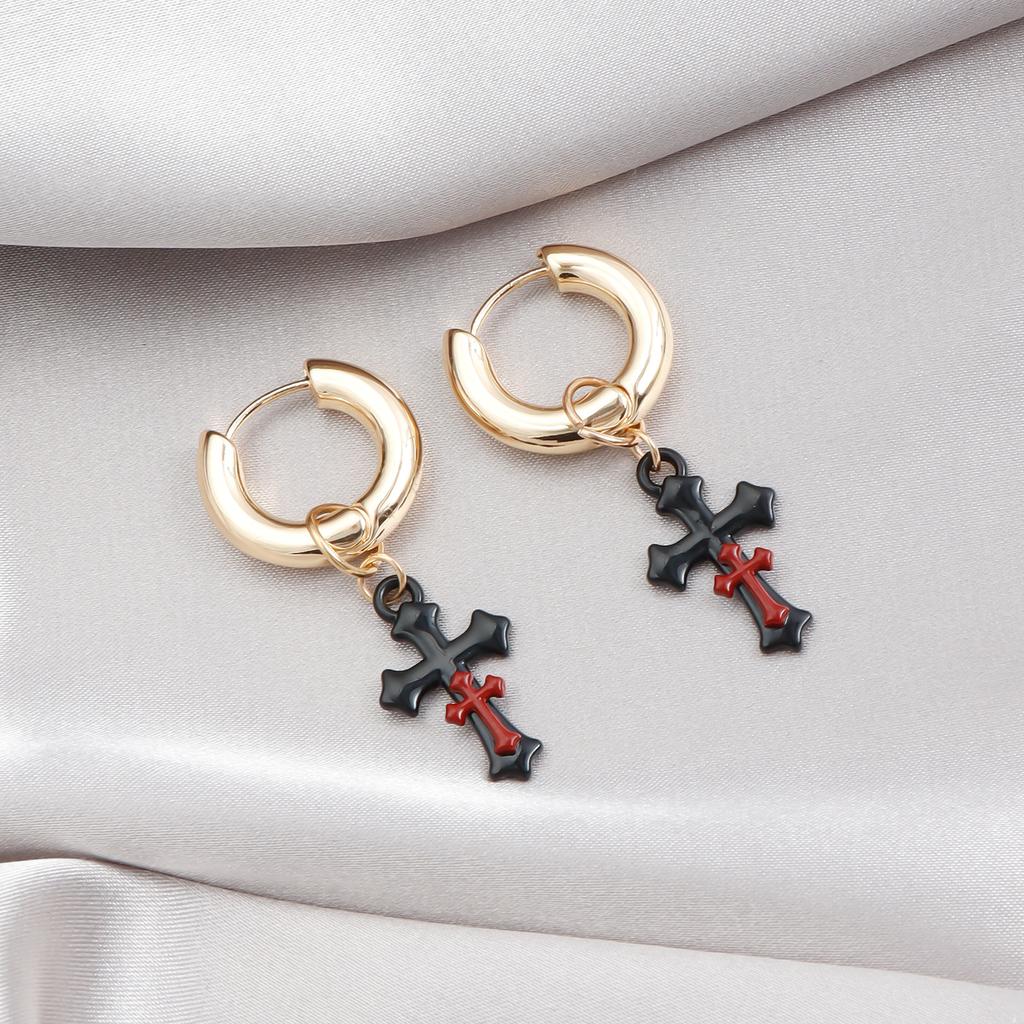 Ins dark goth cross earrings stud earrings vintage design Y1K Spice Girl style earrings