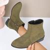 Women'S Boots Large Size Fashion Solid Color European And Pointed Side Zipper Thick Heel All Short Suede Boots For Women Trendy