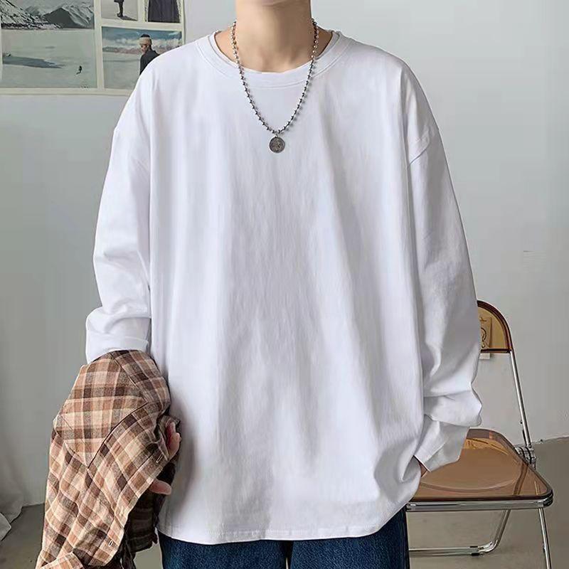Spring and Summer New Pure Cotton Long-sleeved T-shirt Men's Design Loose Hem Slit Top