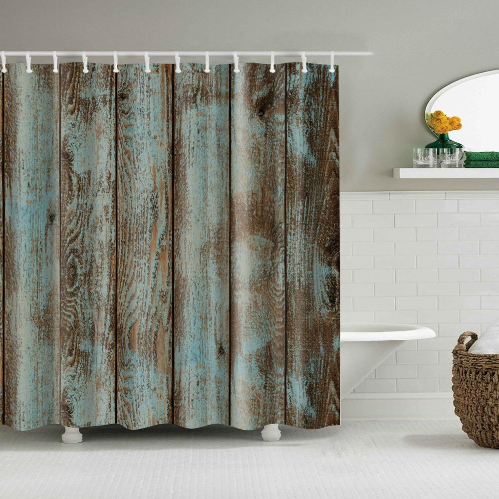 Vintage Style Retro Wooden Door Bathroom Shower Curtains Frabic Waterproof Polyester Bath Curtains With Hooks