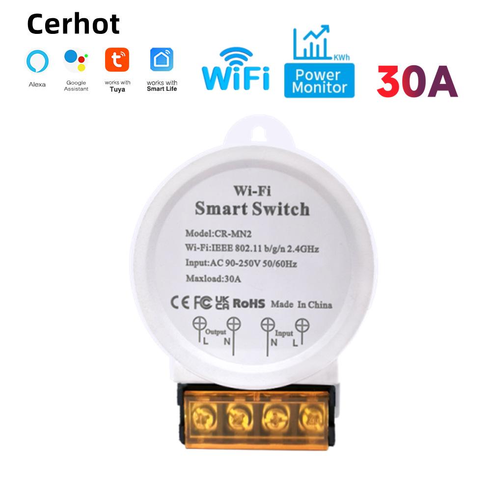High Power 30A WiFi Smart Switch with Metering, 90-250V, Tuya APP Remote Control