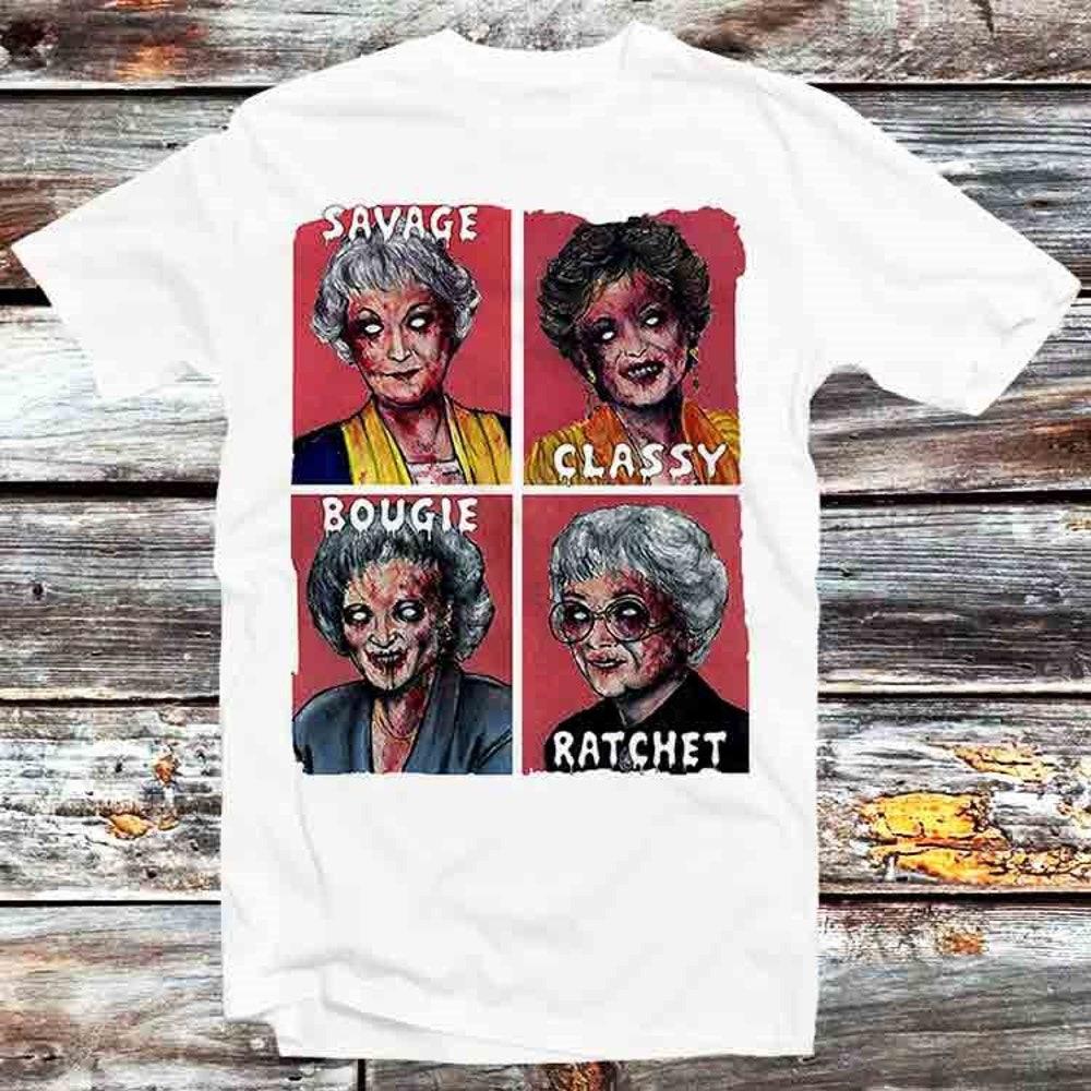 

230GSM 100% Cotton T-Shirt Golden Girls Savage Classy Bougie Ratchet Halloween T Shirt Vintage Retro Gift Mens Womens Unisex Cartoon Anime Top Tee B11 XS белый