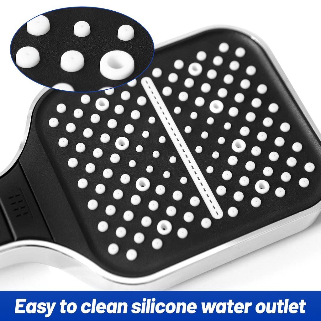 2025 New Black Water Saving Shower Head High Pressure Rainfall 7 Modes Adjustable One Key Stop Button for Bathroom Accessory