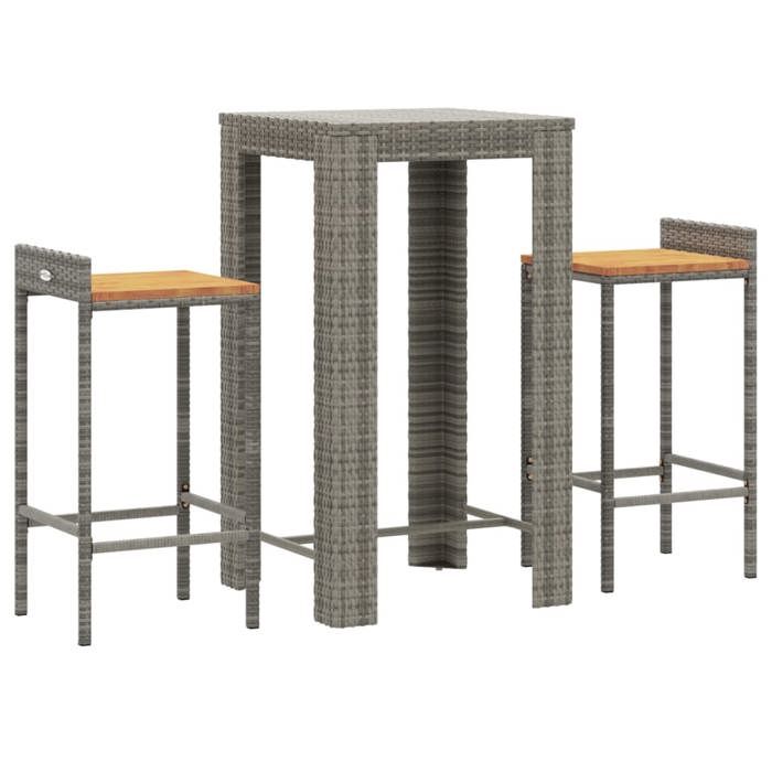 VidaXL 3-piece Garden Bar Set Grey Poly Rattan/solid Acacia Wood, Bar Table Set, Pub Set, Set 3187707