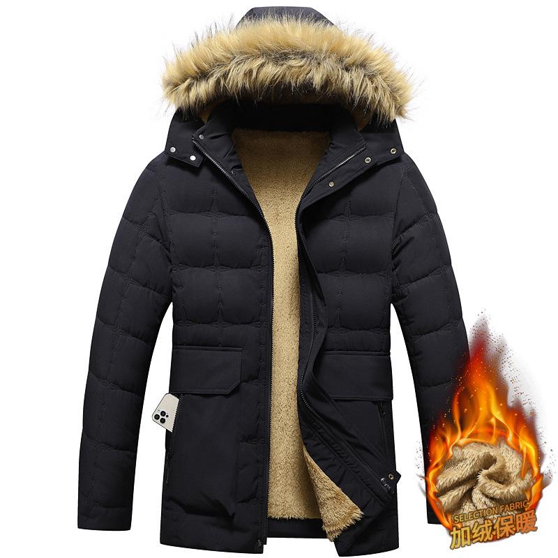

Men s Plus Size Hooded Winter Cotton Jacket - Casual and Versatile Dad Style Outerwear XXL чорний