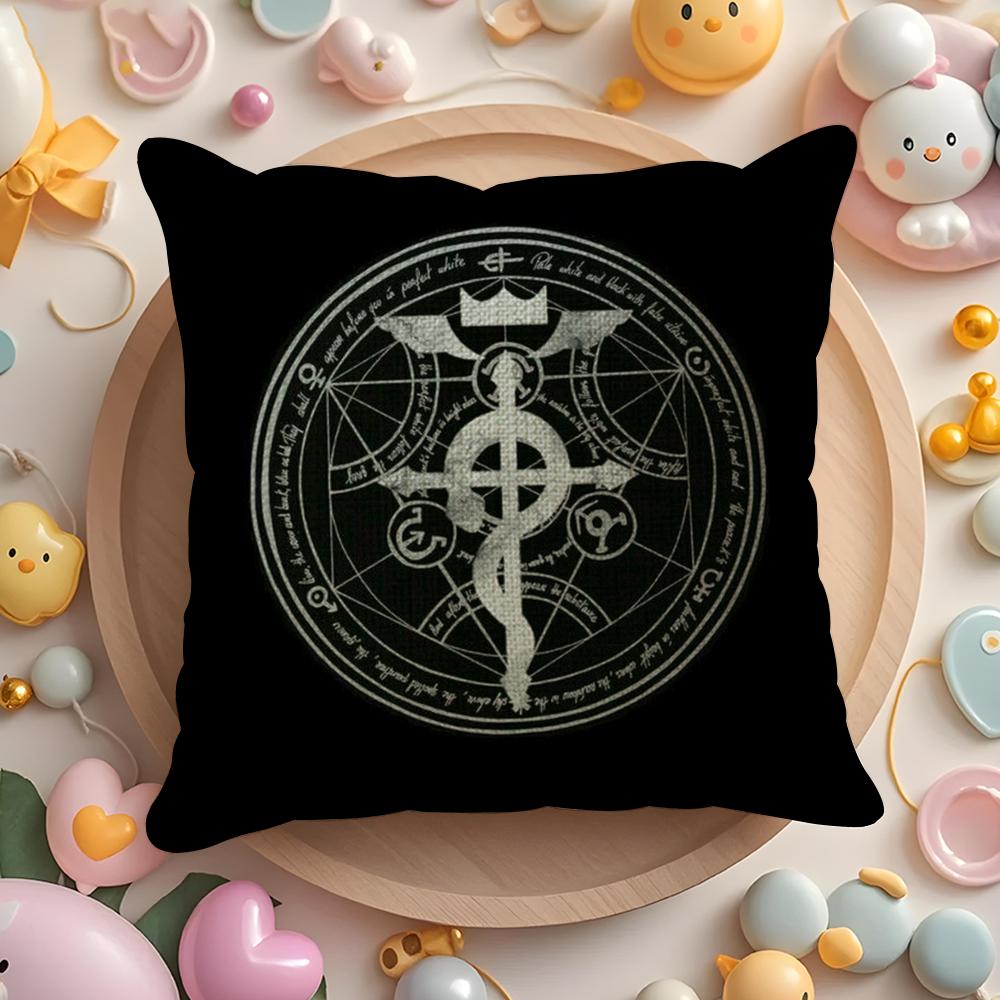 F-Fullmetal A-Alchemist Cushion Cover Linen Organic Fabric Double-Sided Printing Breathable Pillow Case Sofa Home Decor Gift