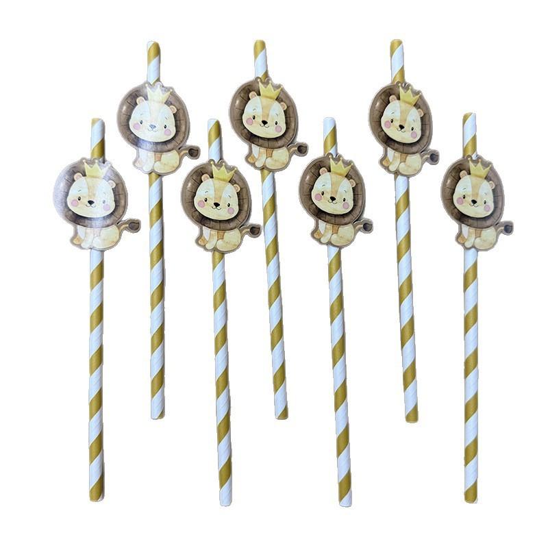 Jungle Animal Party Straws With Degradable Paper Material For Kids Celebrations