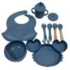 Silicone 3-Compartment Kids' Plate Set - 9-Piece Food-Grade Silicone Tableware for Mother & Baby