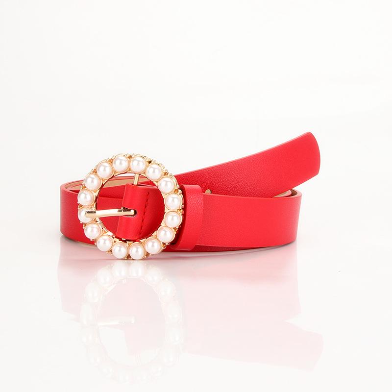 Women's Multi-Color Pearl Round Buckle Belt - Cute, Versatile Decorative Accessory for Dresses and Jeans