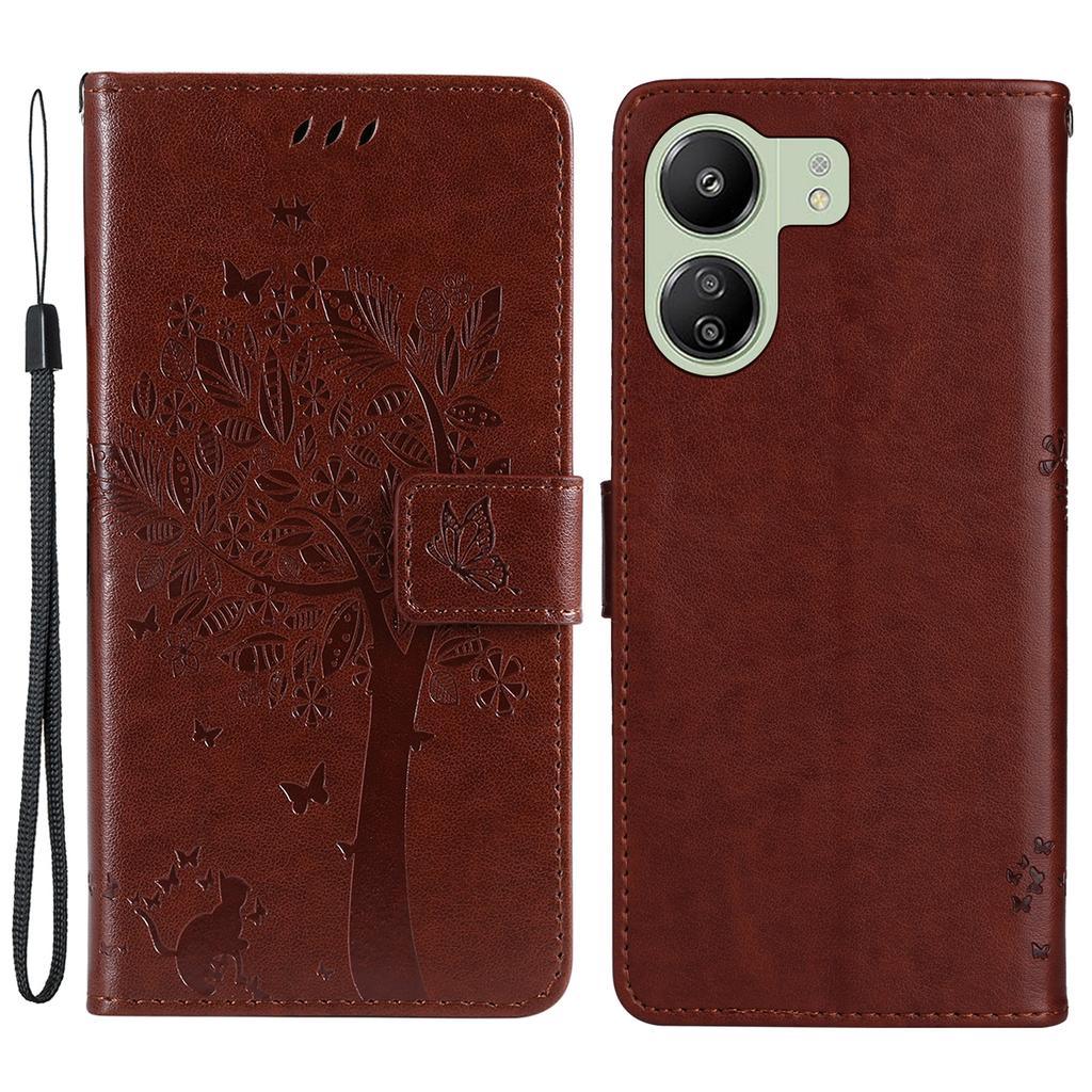 For Xiaomi Redmi 13C 4G/13C 5G/13R 5G/Poco M6 5G/Poco C65 4G Case with Stand Cat Tree Pattern Leather Wallet Mobile Cover