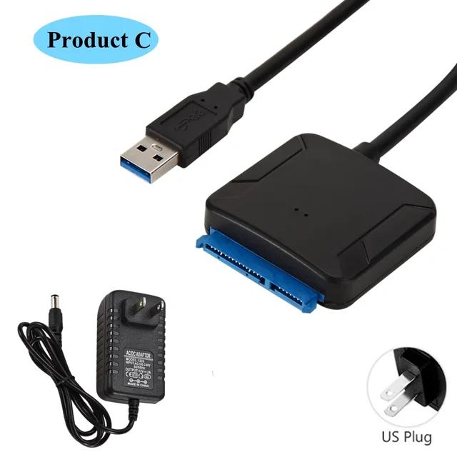 USB 3.0 to SATA Adapter Cable for 3.5/2.5 Inch SSD HDD SATA III Hard Drive Disk Converter Support UASP with 12V/2A Power Adapter