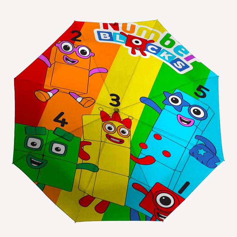 Number Blocks, Rainbow Themed Automatic Opening and Closing Umbrella, Compact Travel Umbrella, Lightweight and Portable, Suitable for Beach